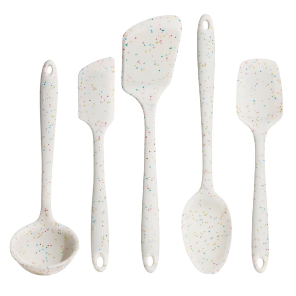 GIR Get It Right 5 Piece Essentials Silicone Cooking Utensils Set Nonstick Heat Resistant Kitchen Utensils for Cooking and Baking, Party Confetti