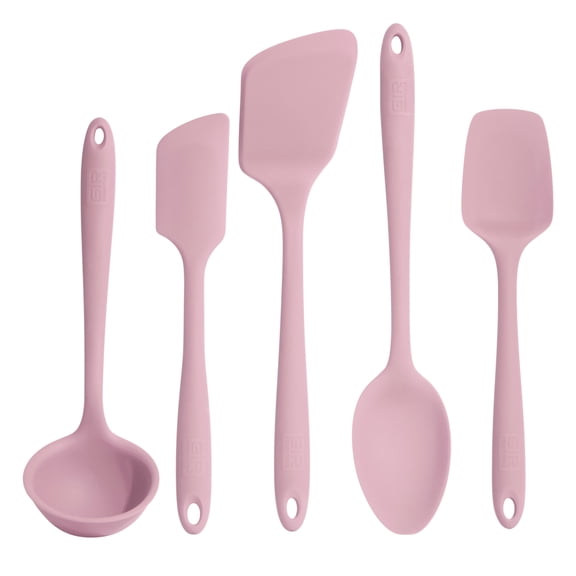 GIR Get It Right 5 Piece Essentials Silicone Cooking Utensils Set Nonstick Heat Resistant Kitchen Utensils for Cooking and Baking, Rose