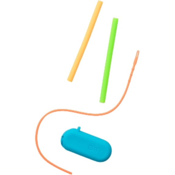 GIR Get It Right 2 Pack Kids Reusable Silicone Straws Glow In The Dark with Travel Case & Cleaning Squeegee, BPA Free Drinking Straws, 5.5"L, Citrus