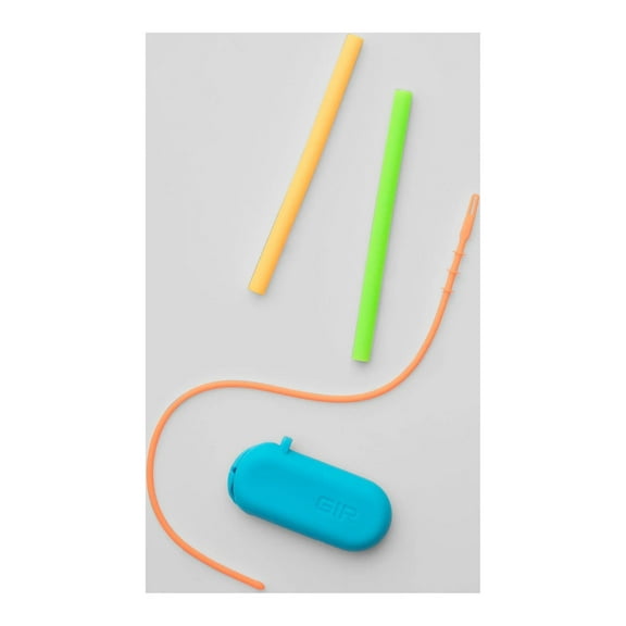 GIR: Get It Right Glow-in-The-Dark Reusable Silicone Straws for Kids with Travel Case and Cleaning Squeegee - 2 pack, 5.5" L × 0.35" D (fits 8–10 oz cups), Citrus