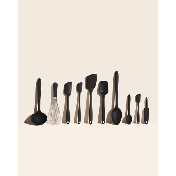 GIR Get It Right 10 Piece Ultimate Silicone Cooking Utensils Set 425°F Heat Resistant Spatula, Ladle, Flip, Spoon, Whisk, Spoonula & Peeler, Black