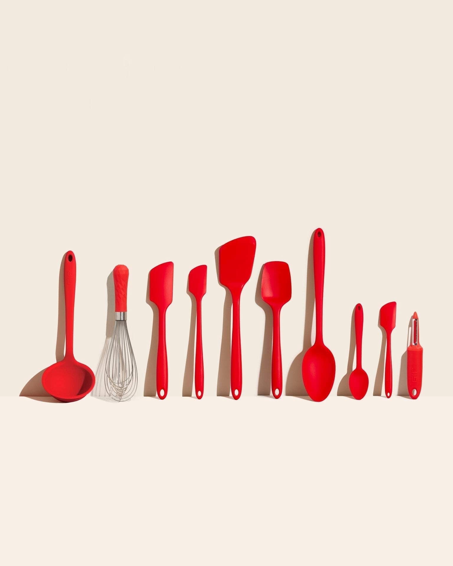 GIR Get It Right 10 Piece Ultimate Silicone Cooking Utensils Set 425°F Heat Resistant Spatula, Ladle, Flip, Spoon, Whisk, Spoonula & Peeler, Red