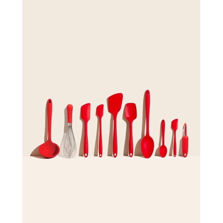 GIR Get It Right 10 Piece Ultimate Silicone Cooking Utensils Set 425°F Heat Resistant Spatula, Ladle, Flip, Spoon, Whisk, Spoonula & Peeler, Red