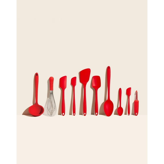 GIR Get It Right 10-Piece Silicone Kitchen Utensil Set, Spatulas, Ladle, Flip, Spoons, Whisk, Peeler & Spoonula, Ultimate, Red