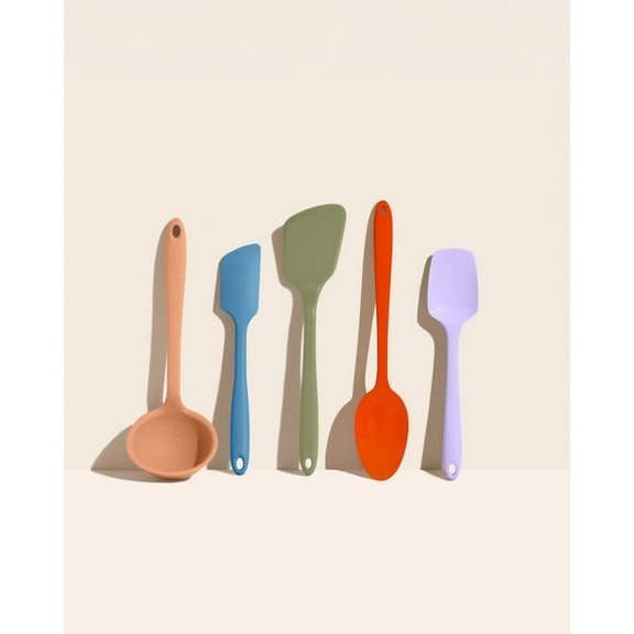 GIR: Get It Right 5 Piece Silicone Ultimate Kitchen Utensils Set - Ladle, Spatula, Flip, Spoon & Spoonula  - Non-Toxic Cooking Baking - Mediterranean