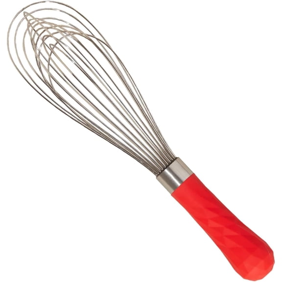 GIR Get It Right 11 Inch Stainless Steel Whisk, 12 Wire Balloon Whisks for Cooking, Mixing, Beating & Blending, Heat Resistant Metal Whisk, Red