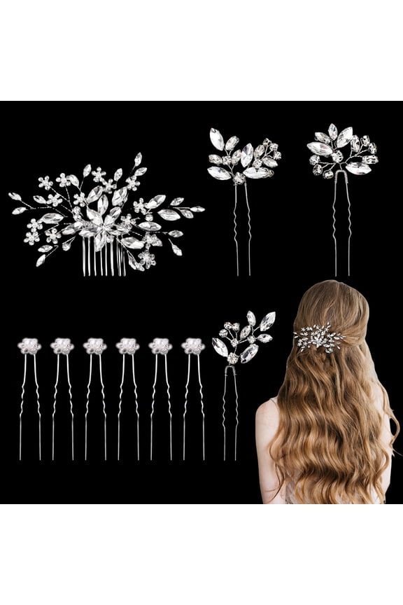 GIRACOA 10 PCS Bride Hair Pins – Rhinestone Crystal Pearl Wedding Hair Accessories for Brides, Bridesmaids, Women & Girls
