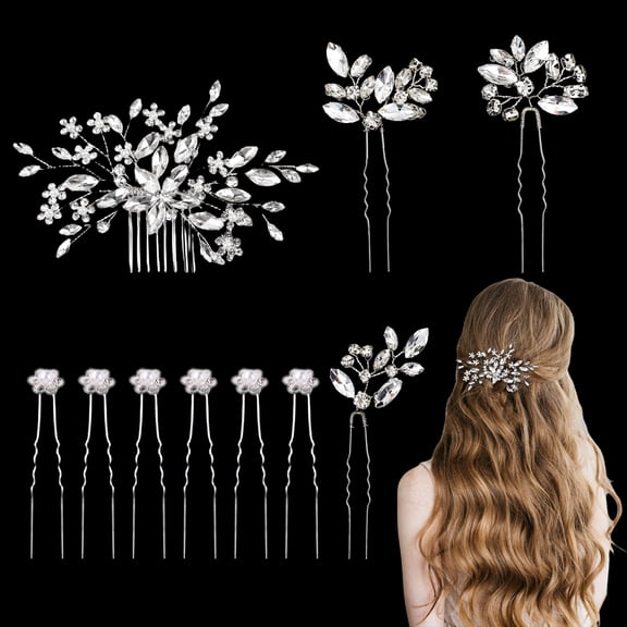 GIRACOA 10 PCS Bride Hair Pins Rhinestone Crystal Pearl Wedding Hair Accessories for Brides, Bridesmaids, Women & Girls