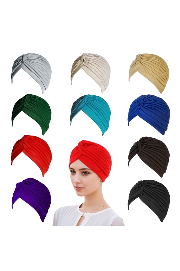 10 PCS Stretchy Turban Cap for Women, Chemo Head Wraps Cancer Headwear , Twisted India Hats with Assorted Colors