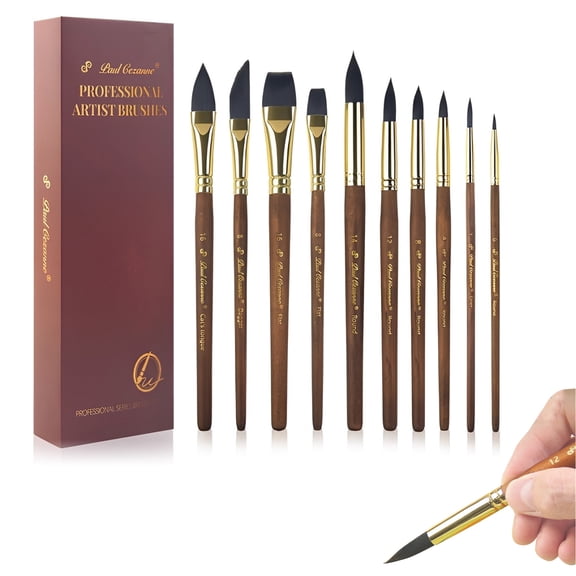 GIRACOA 10 PCS Watercolor Brush Set, Professional Synthetic Squirrel Paint Brushes for Artists Including Flat, Round Pointed, Dagger, Cats Tongue Oval Wash