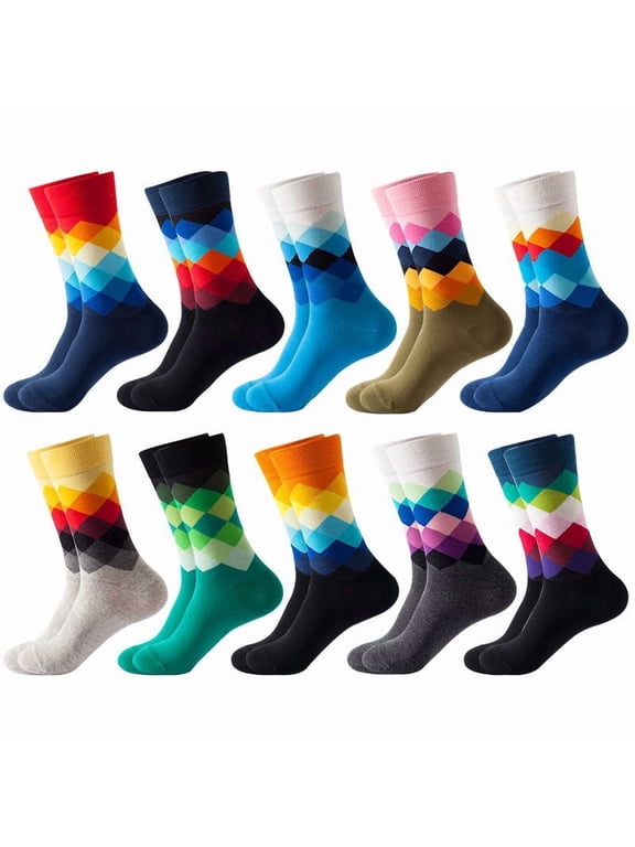 10 Pairs Colorful Novelty Socks Men, Casual Combed Cotton Crew Socks, Funky Socks for Men