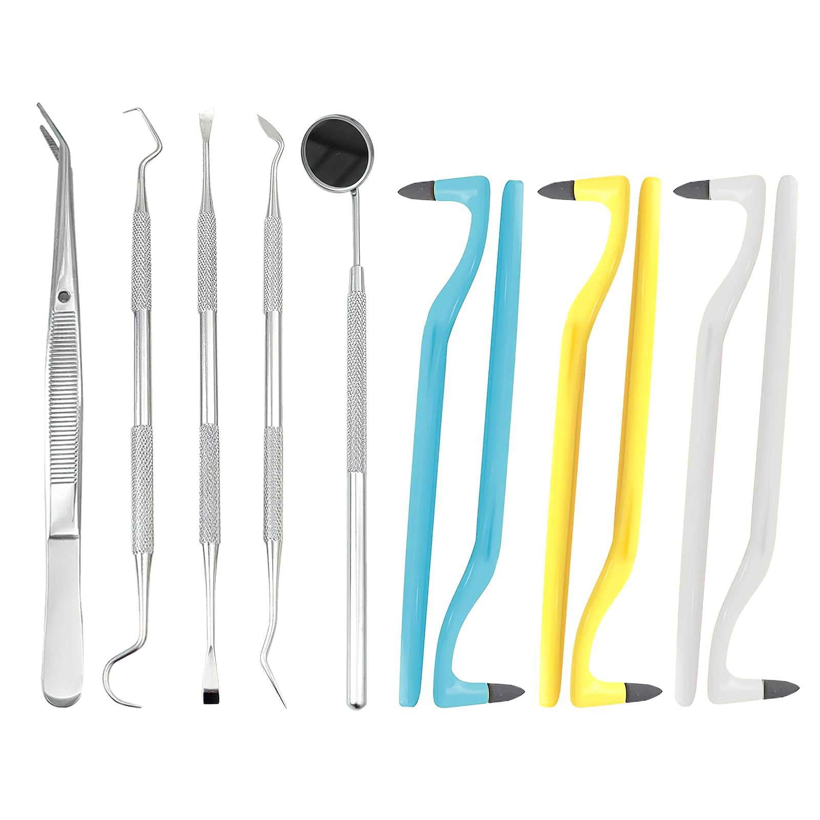 GIRACOA 11 Pieces Dental Cleaning Kit Dental Tartar Remover Dental Tartar Cleaner, Dentist Kit with Dentist Mirror, Dental File, Dental Tweezers, Dental Probe and Tartar Tools