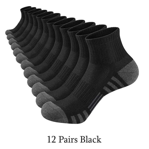 SPOKKI 12 Pairs Men's Quarter Socks, Athletic Ankle Socks with Cushioned Sole & Arch Support for Gym, Work & Daily Wear