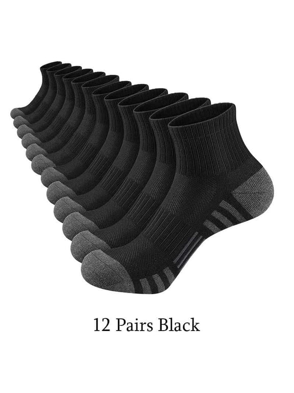 12 Pairs Men's Quarter Socks, Athletic Ankle Socks with Cushioned Sole & Arch Support for Gym, Work & Daily Wear