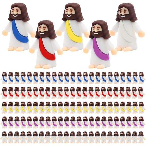 GIRACOA 120 Pcs Mini Jesus Figures Bulk Set - Religious Easter Party Favors & Sunday School Supplies - 5 Bright Colors, Perfect for Hide & Seek Games, Baptism & Church Events