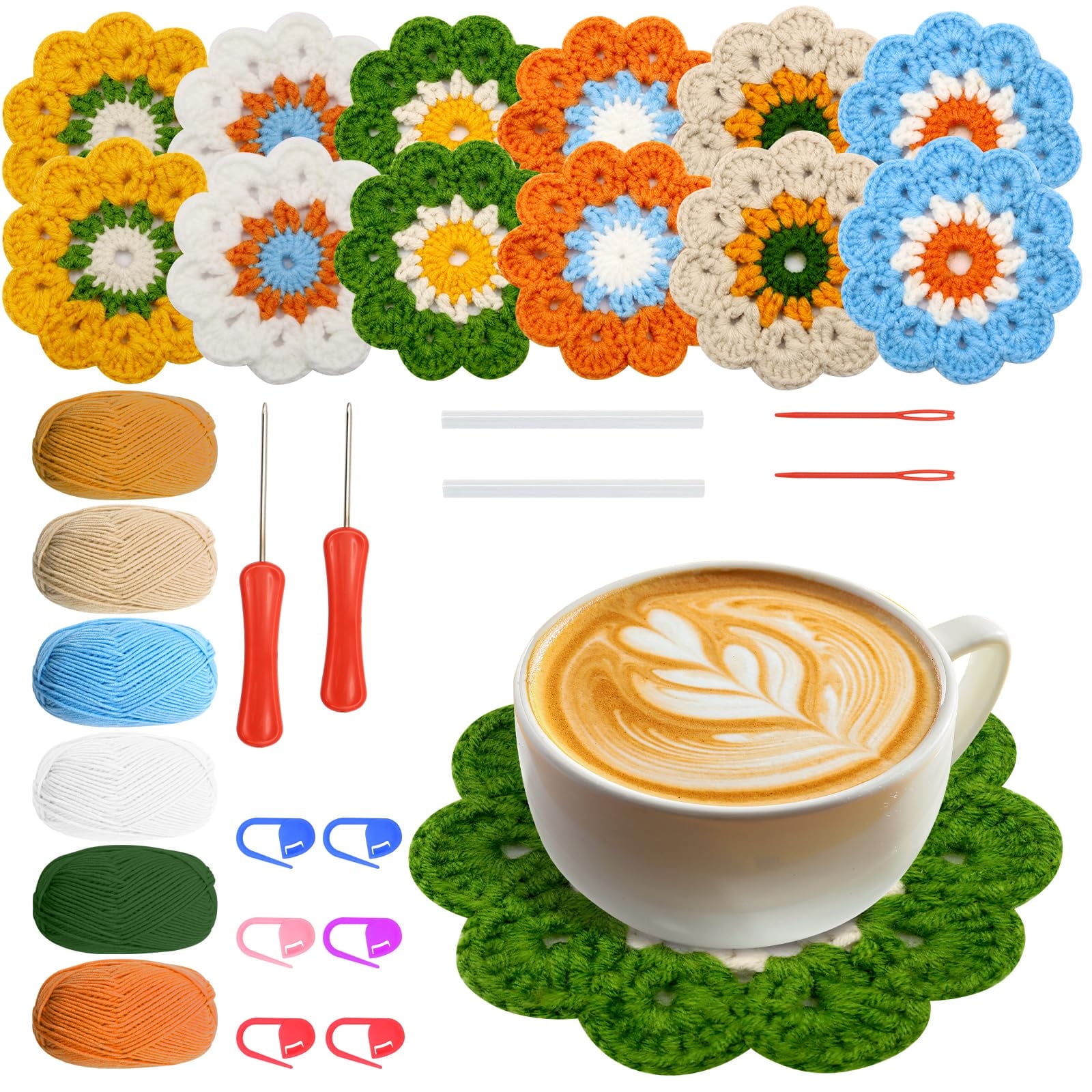 GIRACOA 12Pcs Beginner Crochet Kit for Adults,Crochet Kit for Beginners with Step-by-Step Video Tutorials and Yarns,Hook,Accessories,Knitting Crochet Supplies Set Craft Kits for Adults and Kits