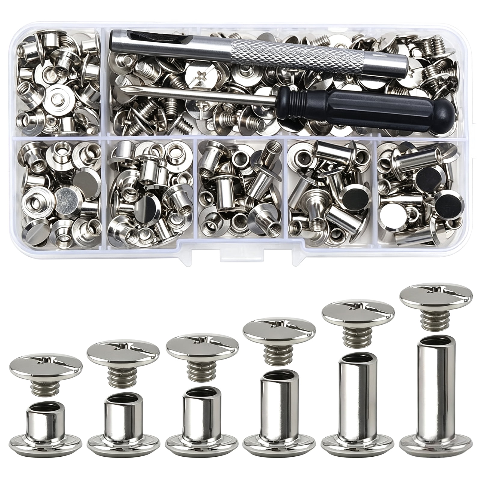 GIRACOA 132 Pcs Chicago Rivets Set, 6 Sizes M5 Binding Screws with ...