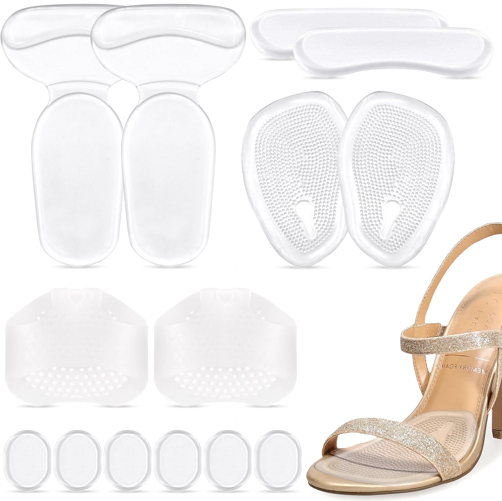 GIRACOA 14 Pieces High Heel Cushion Pads,Silicone Shoe Inserts for Shoes too Big,Self-Adhesive Non-Slip Silicone Heel Protectors,Gel Heel Pads for Women and Men
