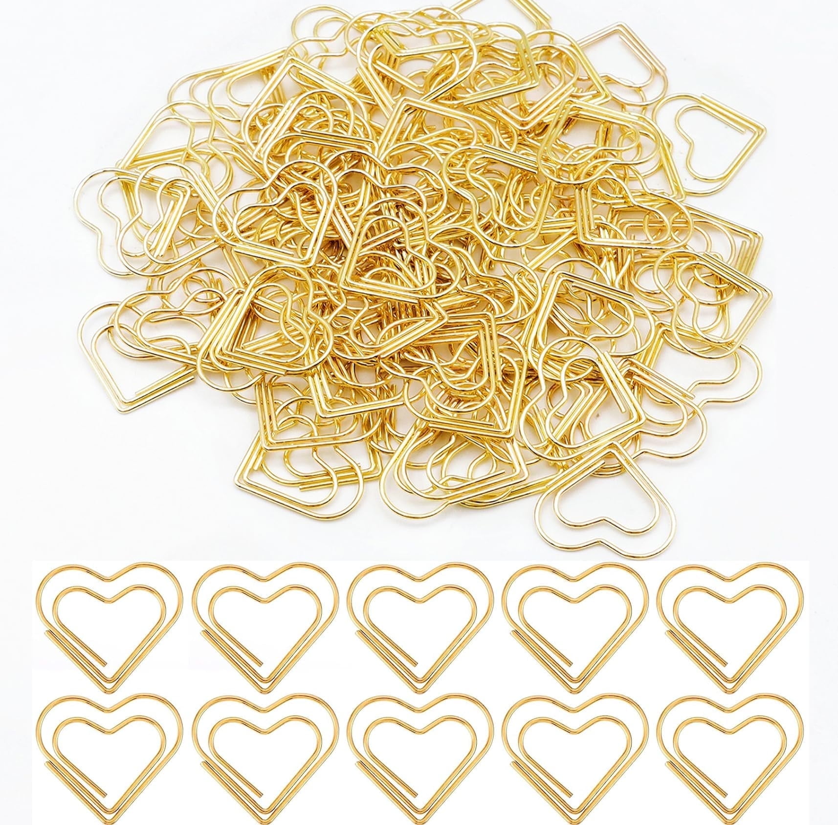 GIRACOA 150 Pieces Heart Paper Clips Large Paper Clips Gold Heart Shaped Paper Clips Love Pattern Paper Clips Heart Office Paper Clips for Postcards Office