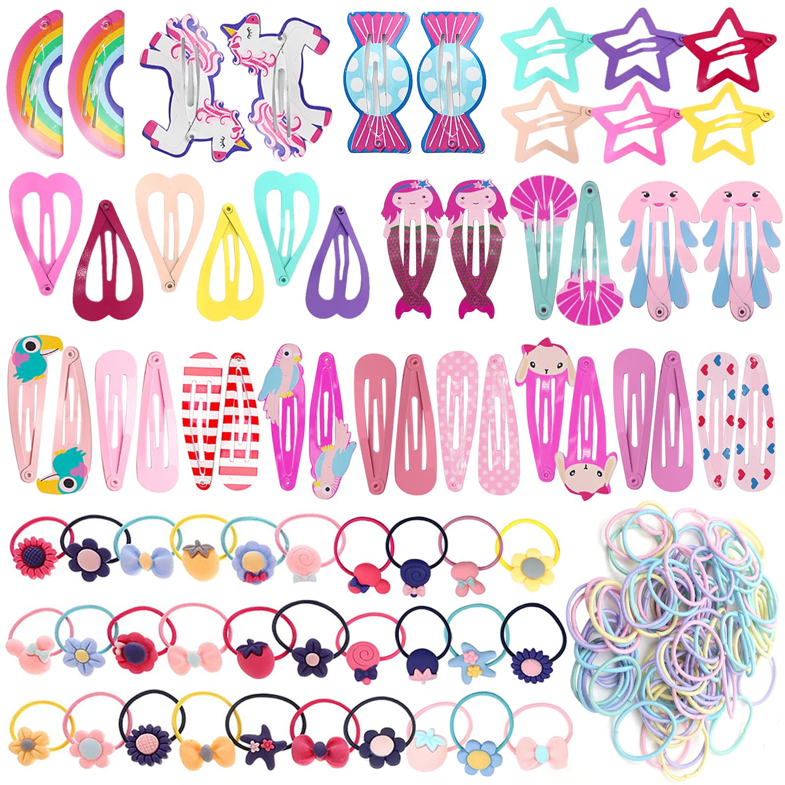 GIRACOA 172pcs Hair Accessories for Girls, 42pcs Baby Girls Hair Clips and 130pcs Girls Hair Rubber Bands, Hair Clips Hairpins for Baby Girls and Children (B)