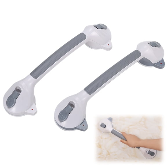 GIRACOA 2 PCS 16.7" Shower Grab Bars with Safety Indicators, No-Drill Suction Cup Bathroom Handles for Seniors & Elderly, Anti-Slip Support Rail for Bathtub, Toilet & Shower, Grey