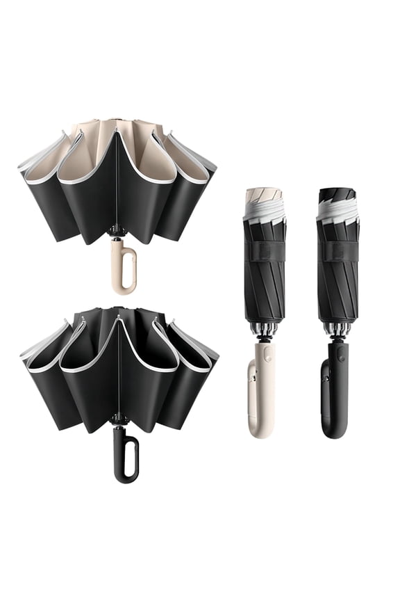 2 PCS Compact Travel Umbrellas – Auto Open Close, UPF 50+ Sun Protection & Reflective Strip for Safety