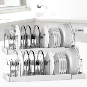GIRACOA 2-Pack Expandable Pots & Pans Organizer – 22.4-Inch Lid Organizer with 10 Adjustable Dividers, Under-Cabinet Storage Rack for Kitchen