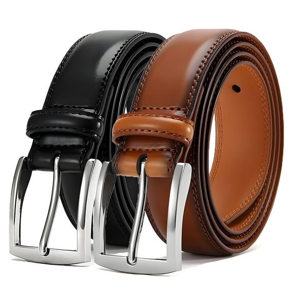 GIRACOA 2 Pack Men's Genuine Leather Dress Belt, Adjustable Reversible Leather Belt for Work Business and Casual(Black/Brown 49“ Length)
