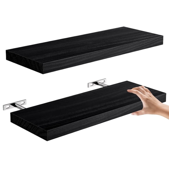 GIRACOA 2 Packs Black Floating Shelves for Wall, Space Saving Wall-Mounted Shelves for Book, Decor, Plant