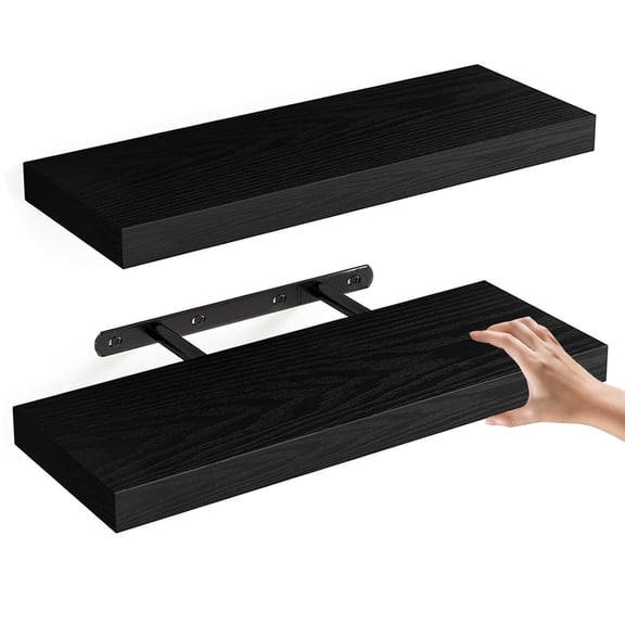 GIRACOA 2 Packs Black Floating Shelves for Wall, Space Saving Wall-Mounted Shelves for Book, Decor, Plant