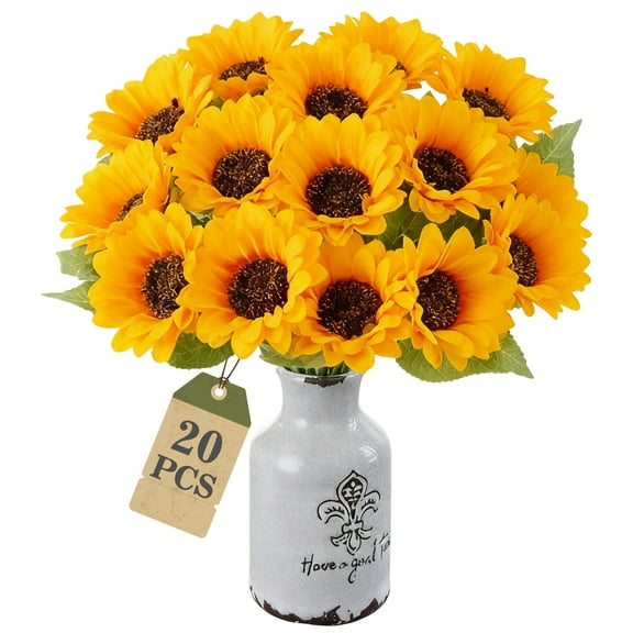 GIRACOA 20 PCS Artificial Sunflowers with Long Stems, Fake Silk Sunflowers for Wedding Home Birthday Party Outdoor Indoor Decor.