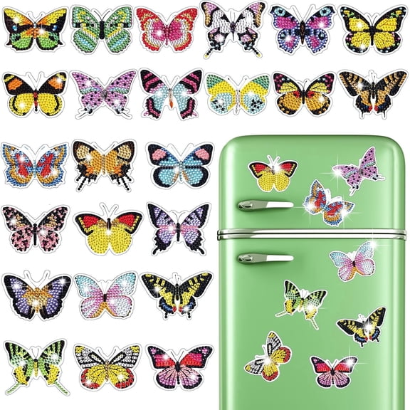 GIRACOA 24 Pcs Butterfly Magnets Diamond Art, Refrigerator Magnets 5D Diamond Painting for Home Decor DIY Crafts