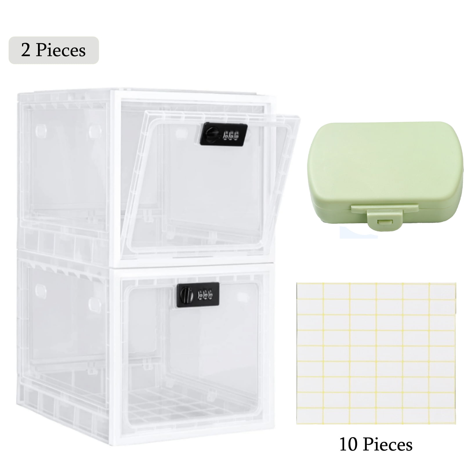 GIRACOA 2Pcs Lock Boxes with A Six-grid Medicine Box and 10 Labels Stickers, Lockable with Combination Lock Box for Locking Food Snack Medicine