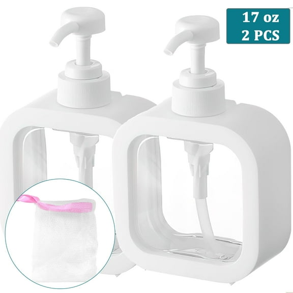 GIRACOA 3 PCS Bathroom Dispenser Bottles 2PCS 500ml White Soap Dispenser + 1 Soap Net, Detachable Refillable Bathroom Bottles for Kitchen Bathroom Bottle Dispensers for Gel and Shampoo