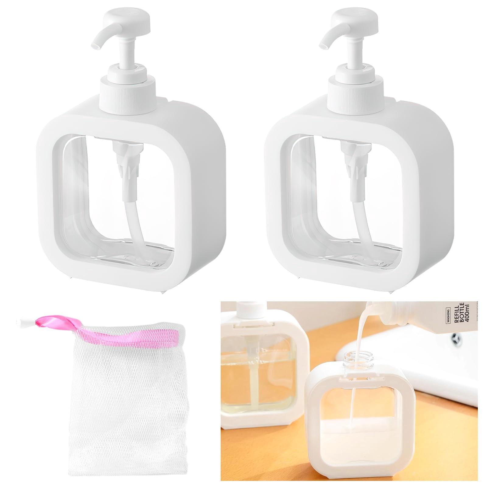 GIRACOA 3 PCS Bathroom Dispenser Bottles 2PCS 500ml White Soap giracoa-3-pcs-bathroom-dispenser-bottles-2pcs-500ml-white-soap