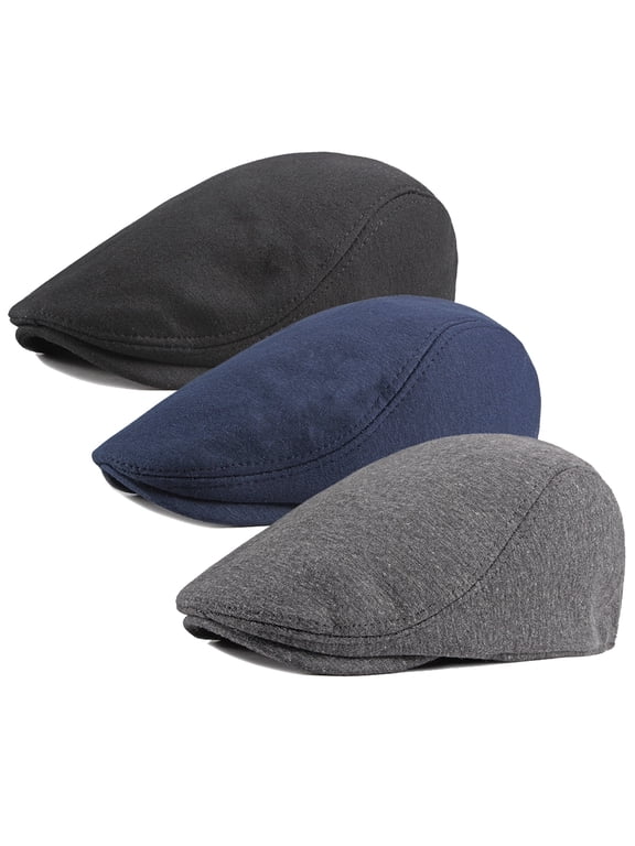 3 Pieces Newsboy Cap for Men – Adjustable Flat Cap with Soft Stretch Fit, Cabbie & Hunting Style for Outdoor & Daily Wear