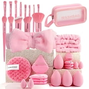 GIRACOA 34 PCs Professional Makeup Kit, 13Pcs Makeup Brush Set with 20 Pcs Facial Makeup Accessories and A Storage Bag, Multi-functional Makeup Tool SetPink
