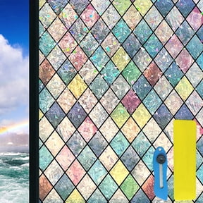 GIRACOA 3D Stained Window Privacy Film, 31.5" x 78.7" Rainbow Decorative Static Cling Glass Sticker, No Glue Window Film for Bathroom Front Door Home