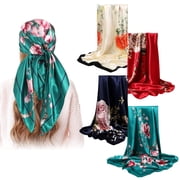 4 PCS Large Satin Square Head Scarf for Women, 35" Silk Floral Hair Bandanas for Hair Wrapping & Handbag Accessory