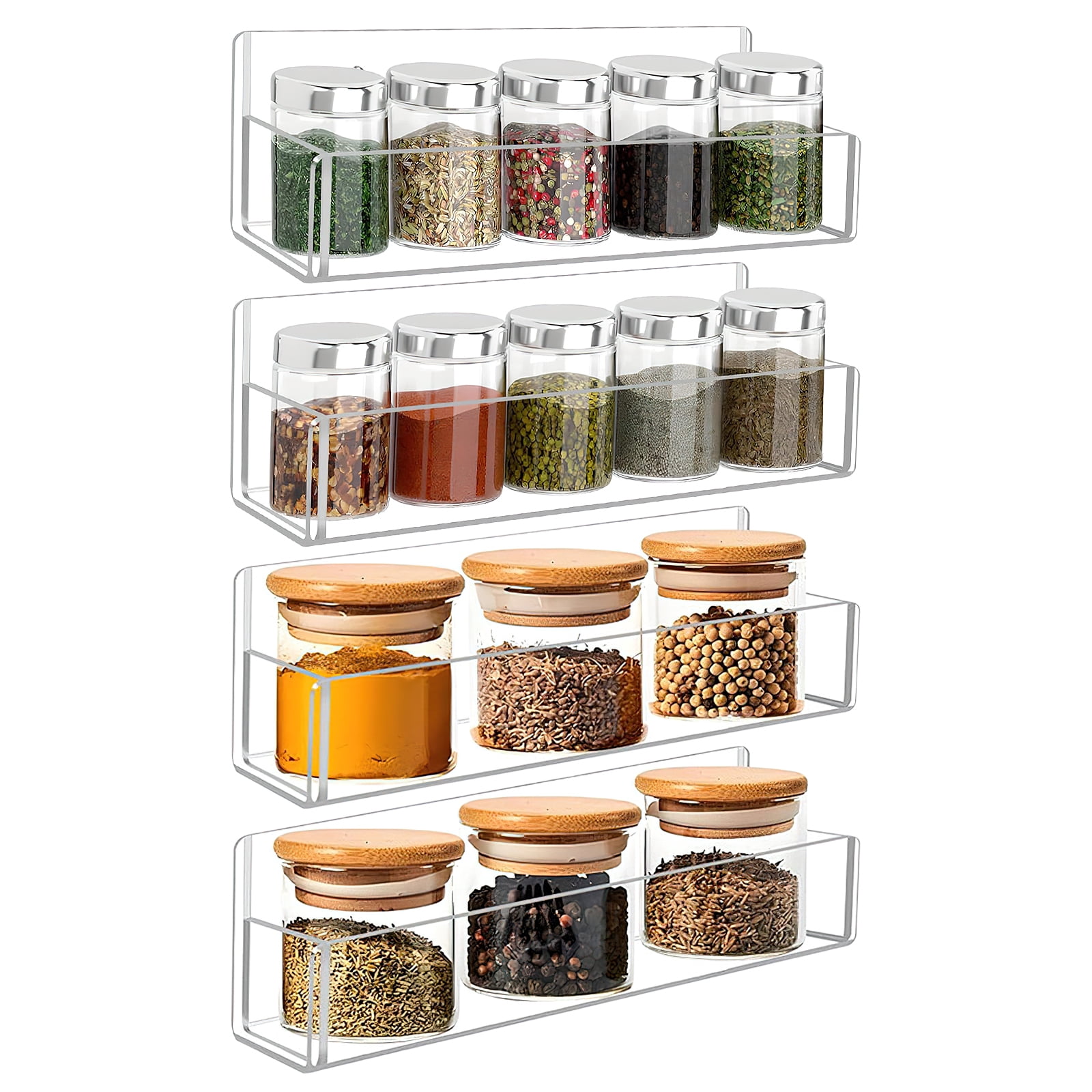GIRACOA, 4 Pack Clear Spice Rack, 9 Inch Acrylic Floating Shelves ...