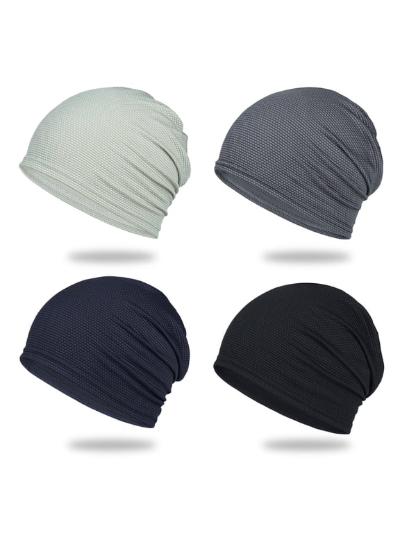 4 Pack Cooling Skull Caps for Men & Women, Breathable Mesh Helmet Liner & Sweat Wicking Beanie Running Caps for Cycling Gym & Outdoor Sports