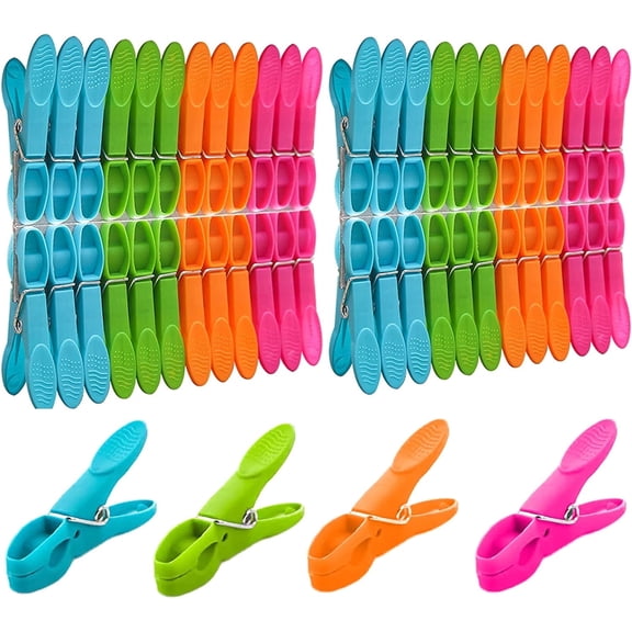 GIRACOA 48 Pack Heavy Duty Clothes Pins, Plastic Clothes Clips for Outdoor Laundry, Strong Windproof Pegs with Stainless Steel Spring, Multi-Purpose Sealing Clips for Chips Bags, Towels, Photos