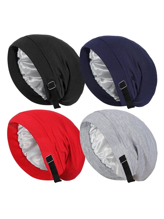 4PCS Satin Lined Sleep Bonnets Adjustable Hair Cover for Curly Hair & Braids, Ideal for Nighttime Hair Protection