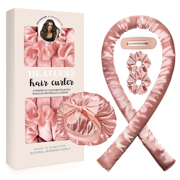 GIRACOA 5 PCS Heatless Hair Curler Set, No Heat Satin Ribbon Curling Rod with Two Satin Scrunchies, A Hair Clip and A Bonnets