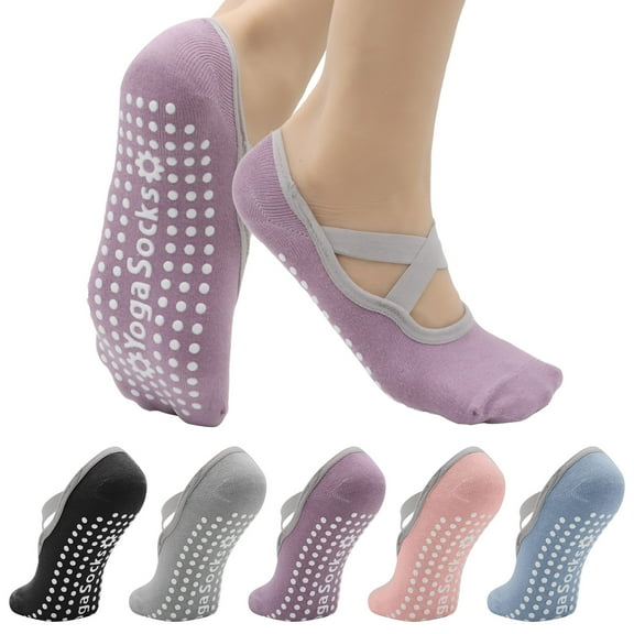 GIRACOA 5 Pairs Yoga Socks for Women, Non Slip Grip Pilates Socks For Yoga Pilates Barre Dance Fitness
