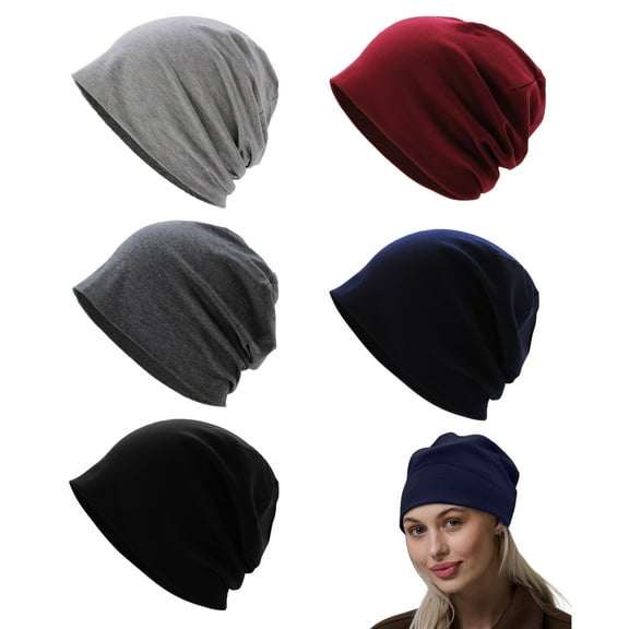 GIRACOA 5 Pcs Cotton Slouchy Beanie for Men Women,  Breathable Thin Sleep Hats for Running Cycling Hiking Fishing