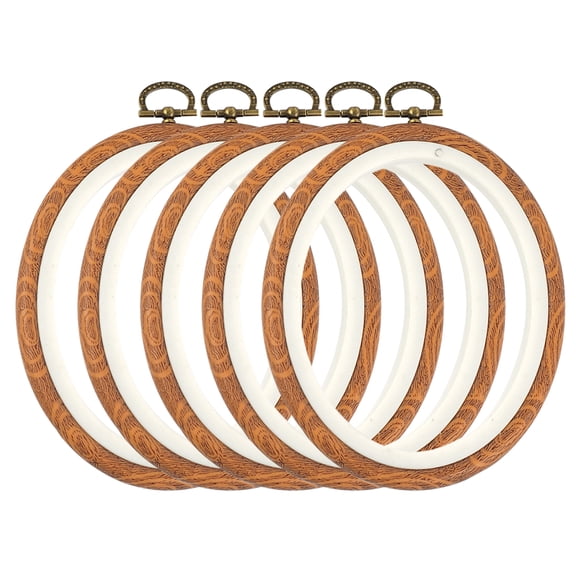 GIRACOA 5-Piece Oval Embroidery Hoops - 4.7 x 5.9 Inch Imitated Wood Display Frames - Vintage Cross Stitch Hoop Ring Pack with Rubber Resin Outer Ring and Brass Hanging Loop for Art Craft Sewing