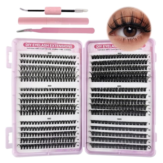 GIRACOA 570 Pieces False Eyelashes Clusters, 30-40-50-60-80-100D Eyelash Extension Kit, Curl False Eyelashes 8-16 mm, DIY Eyelash Extension Kit with Accessories