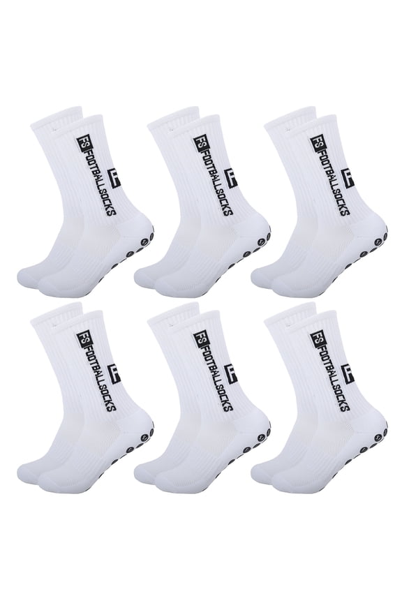 6 Pairs Grip Soccer Socks for Men, Non Slip Sports Football Basketball Yoga Socks with Grip Pads(White)