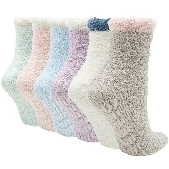 GIRACOA 6 Pairs Non Slip Hospital Socks for Women, Cozy Fuzzy Slipper Socks with Grip for Women Gifts